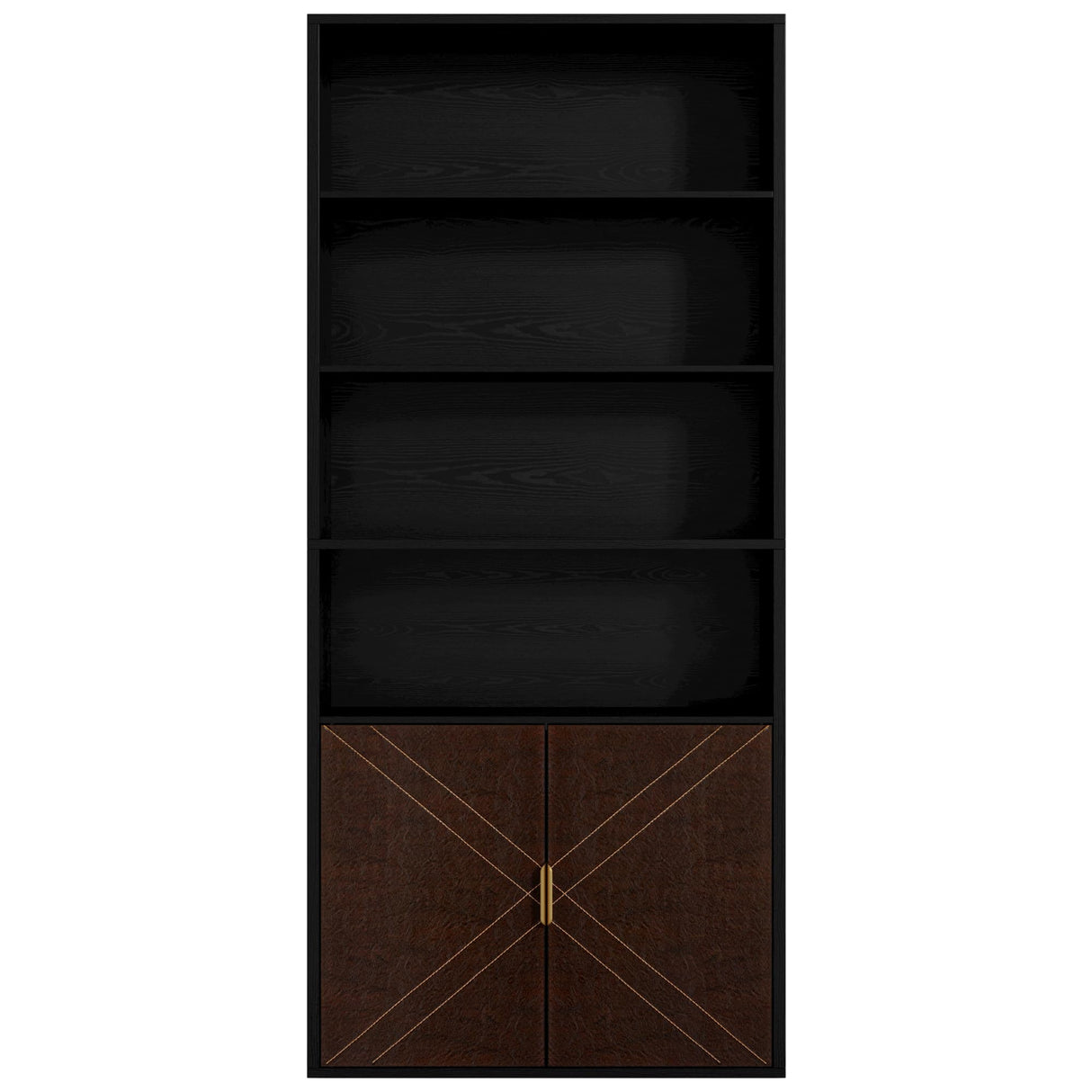 IRONCK Book Shelf and Bookcase with Leather Doors, 70" Tall Bookshelf, 6 Tier Display Case Floor Standing for Home Office, Living Room, Black IRONCK