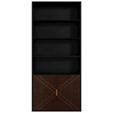 IRONCK Book Shelf and Bookcase with Leather Doors, 70" Tall Bookshelf, 6 Tier Display Case Floor Standing for Home Office, Living Room, Black IRONCK