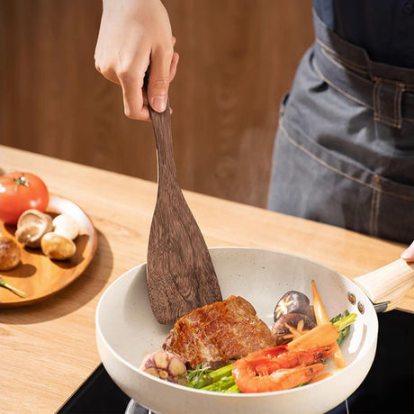 Wooden Spatula for Non Stick Cookware,Wood Utensils Set for Cooking,Long Handle Flat Frying Inclined Spatula,Healthy and High Moist Resistance (A1-13"x3.1") Kunovo