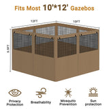 Gazebo Privacy Curtain 10'x12', Replacement Curtains with Mosquito Net Windows, 4-Panels Side Wall, Zippers, Waterproof Outdoor Curtains for Patio, Canopy, Garden and Backyard, Khaki (Curtain Only) Bstge