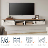 WAMPAT Floating TV Stand for TVs up to 80 Inch, Wood Floating Entertainment Center with Sliding Barn Door, Floating TV Shelf for Living Room, Bedroom, Antique White WAMPAT