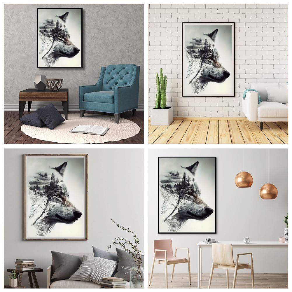 JFYHAB Wolf Diamond Art Kits for Adults, Mountain Wolf Diamond Painting Kits for Adults Beginners, DIY 5D Diamond Painting with Round Gem Art Kits for Gift Home Wall Decor 12x16 Inch JFYHAB