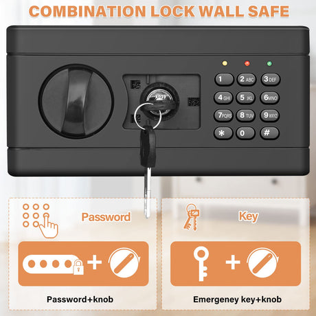 43.3-inch Tall Fireproof Wall Safes Between the Studs, Large Home Wall Safe with Combination Lock and Removable Shelf, Security Wall Safes for Home Firearm Money Valuables Tiskgg