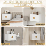 Floating Nightstands Set of 2 with LED Light Strip, and 2 Drawers – Modern Wall-Mounted Wooden Bedside Tables for Bedroom iyrany