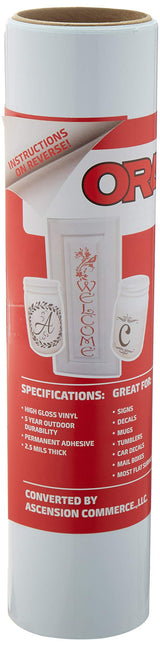 12.125" x 10ft Roll of Oracal 651 White Craft Vinyl - On a 2.5" Core - Adhesive Vinyl for Cricut, Silhouette, and Cameo Cutters - Gloss Finish - Outdoor and Permanent ORACAL