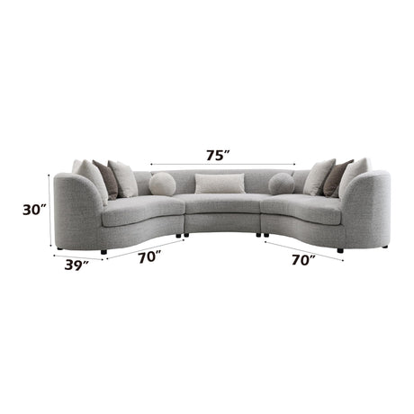Acme Ivria Curved Sectional Sofa with 9 Pillows in Gray Acme