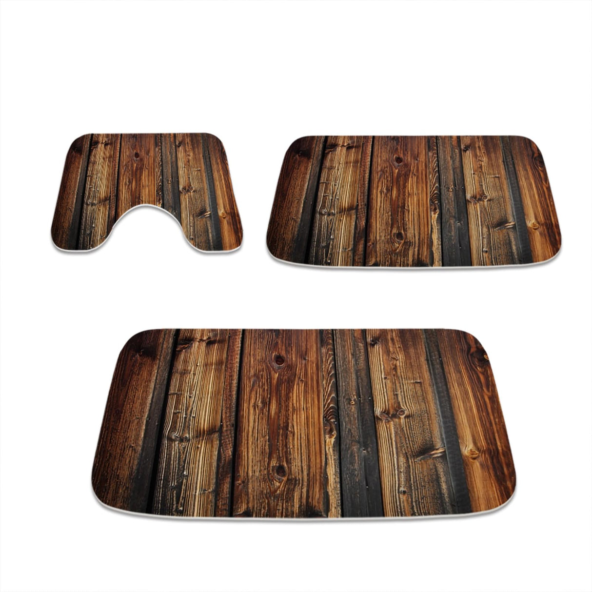 Final Friday Rustic Farmhouse Wooden Board Print Bathroom Rugs and Mats Sets 3 Piece, Wood Western Country Bath Mat 20 x 31 in, Coral Velvet Memory Foam U-Shaped Contour Shower Mat Non Slip Absorbent Final Friday