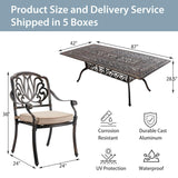 AIWOEN 9-Piece Cast Aluminum Patio Furniture, Outdoor Dining Sets for 8 Include 87" Rectangular Patio Dining Table and 8 Stackable Chairs with Cushions & Umbrella Hole (Bronze) AIWOEN