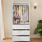 VOWNER Armoire Wardrobe Closet with Drawers and Mirror, 71" Clothing Storage Cabinet with Hanging Rod, 2 Doors Wooden Wardrobe Cabinet for Bedroom, Large Capacity Storage, White VOWNER