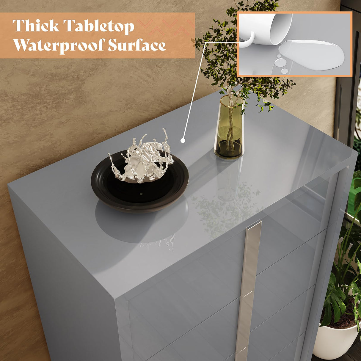 AMERLIFE 50.2" H Modern 5 Drawer Dresser, Glossy Surface Chest of Drawers, Large Storage Organizer for Bedroom, Living Room, Cloakroom, Luxury, Light Grey AMERLIFE