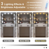 Vanity Desk with Lights and Power Strip, Makeup Vanity Table Lots Storage with 5 Drawers & 1 Cabinet, 3 Light Colors with Adjustable Brightness, Large Vanity 47.3'' (W) Anrigeail