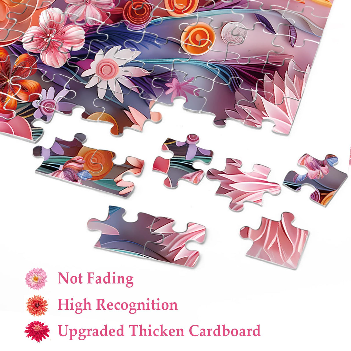 Colorful Flower Puzzle for Adults 1000 Pieces, Papercut Pretty Floral Jigsaw Puzzle, Beautiful Art Garden Daisy Puzzle BBOLDIN