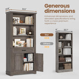 SEDETA Farmhouse Bookshelves and Bookcases with Doors and Drawer, Bookshelf with Storage, Floor Standing 6 Shelf Display Storage Shelves 70 in Tall Bookshelf for Home Office, Living Room, Grey SEDETA