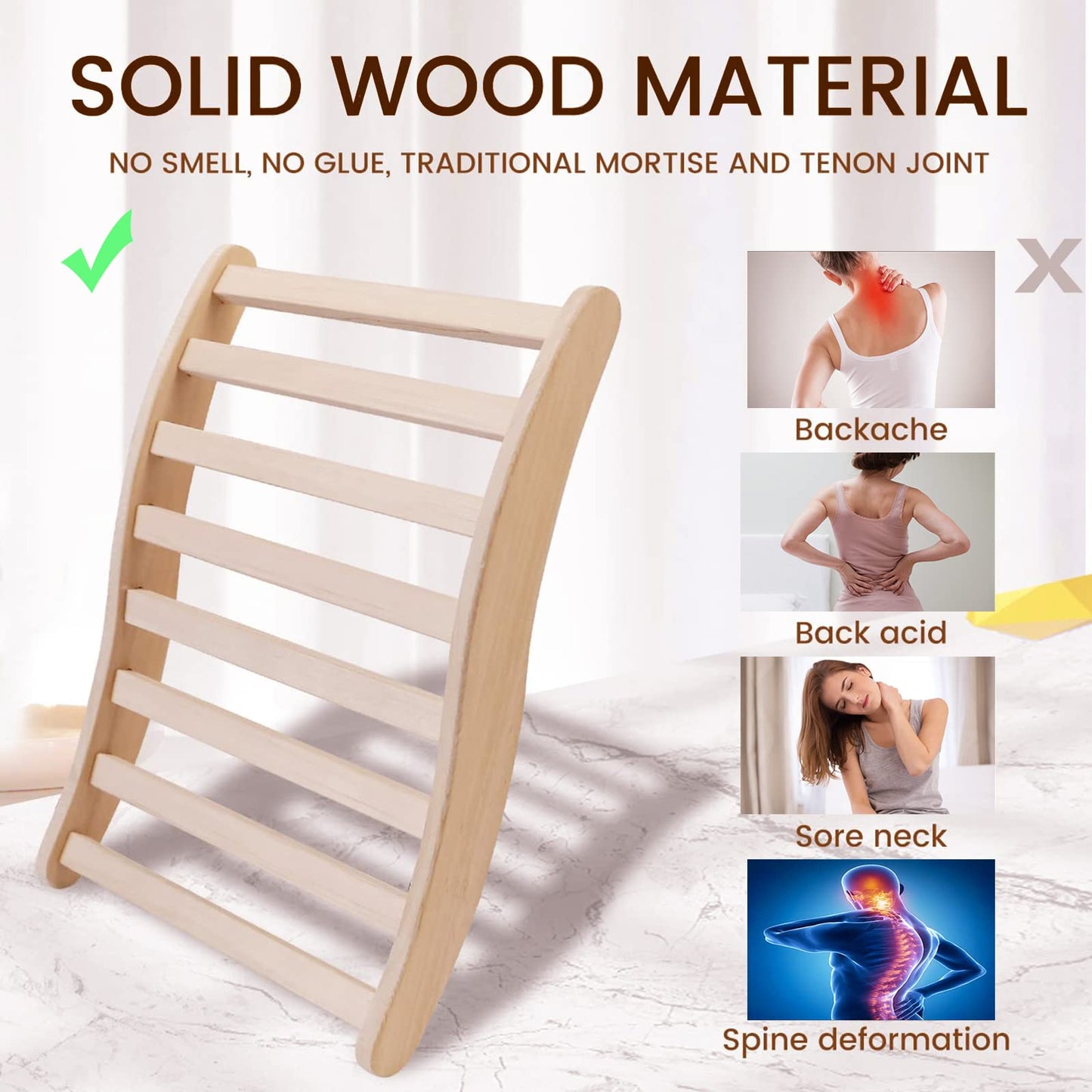 S-Shape Sauna Backrest Infrared Sauna Accessories, Natural Wood Finish Hemlock Sauna Chair with Wide Back Releases Pressure, No Painting Non-Toxic 26"x17"