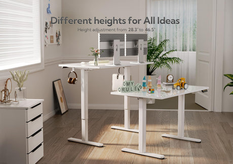 Claiks Glass Standing Desk, Electric Standing Desk Adjustable Height, 48 Inch Adjustable Stand Up Desk, Quick Install Home Office Computer Desk, Supter White Claiks