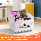 Calmbee Wooden Kids Bookshelf with 2 Adjustable Dividers, Montessori Bookshelf with Animal Carvings for Nursey Room Classroom Playroom, Toy Storage Oragnzier, for Your Baby´s Bedroom, White Calmbee