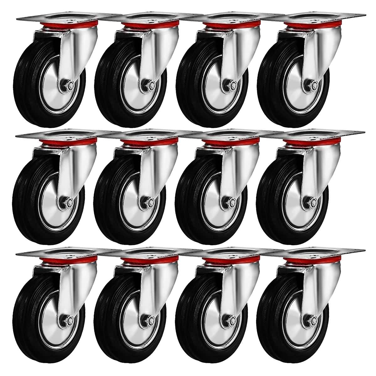 Online Best Service 12 Pack 3" Swivel Caster Wheels Rubber Base with Top Plate & Bearing Heavy Duty (12 Pack - no Brake) Online Best Service