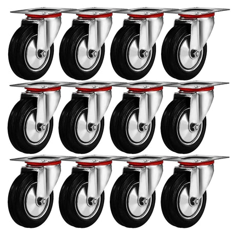 Online Best Service 12 Pack 3" Swivel Caster Wheels Rubber Base with Top Plate & Bearing Heavy Duty (12 Pack - no Brake) Online Best Service