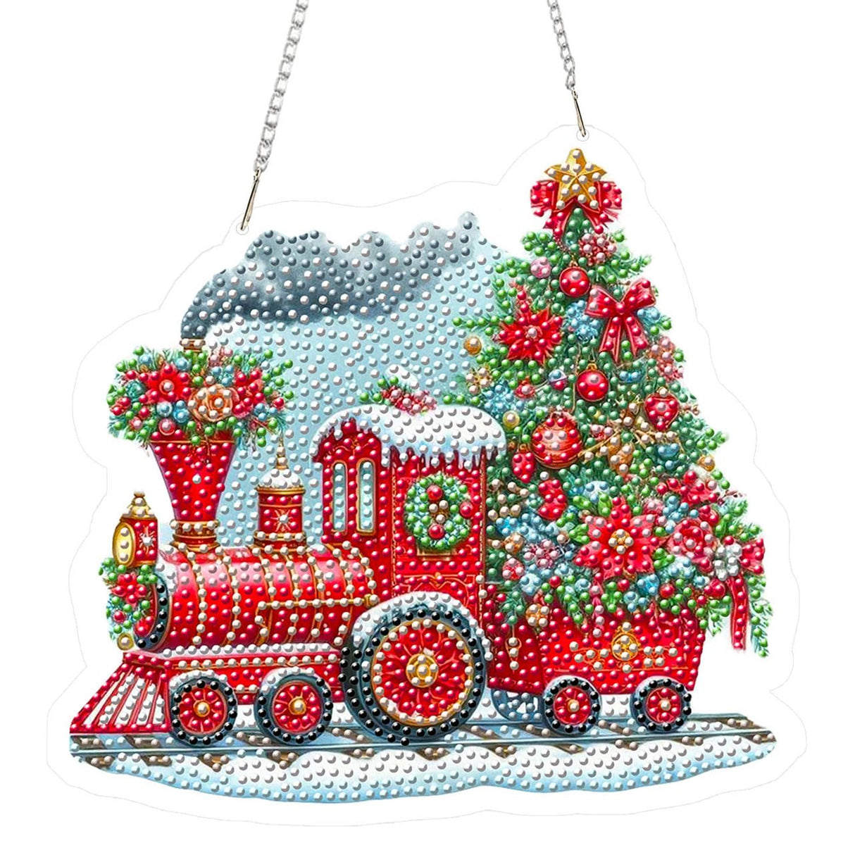 Skyboda Train Diamond Art Hanging Kits for Adults Beginners, DIY Acrylic 5D Special Shaped Crystal Diamond Gem Art Painting Hanging Ornament for Home Wall Decor and Gift(Christmas Tree Red Train) Skyboda