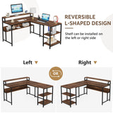 Tribesigns L Shaped Desk with Shelves, 59" Large Corner Computer Desk with Monitor Shelf, Reversible Home Office Desk with Bookshelf and Metal Frame, Two Person Desk, Rustic Brown Tribesigns