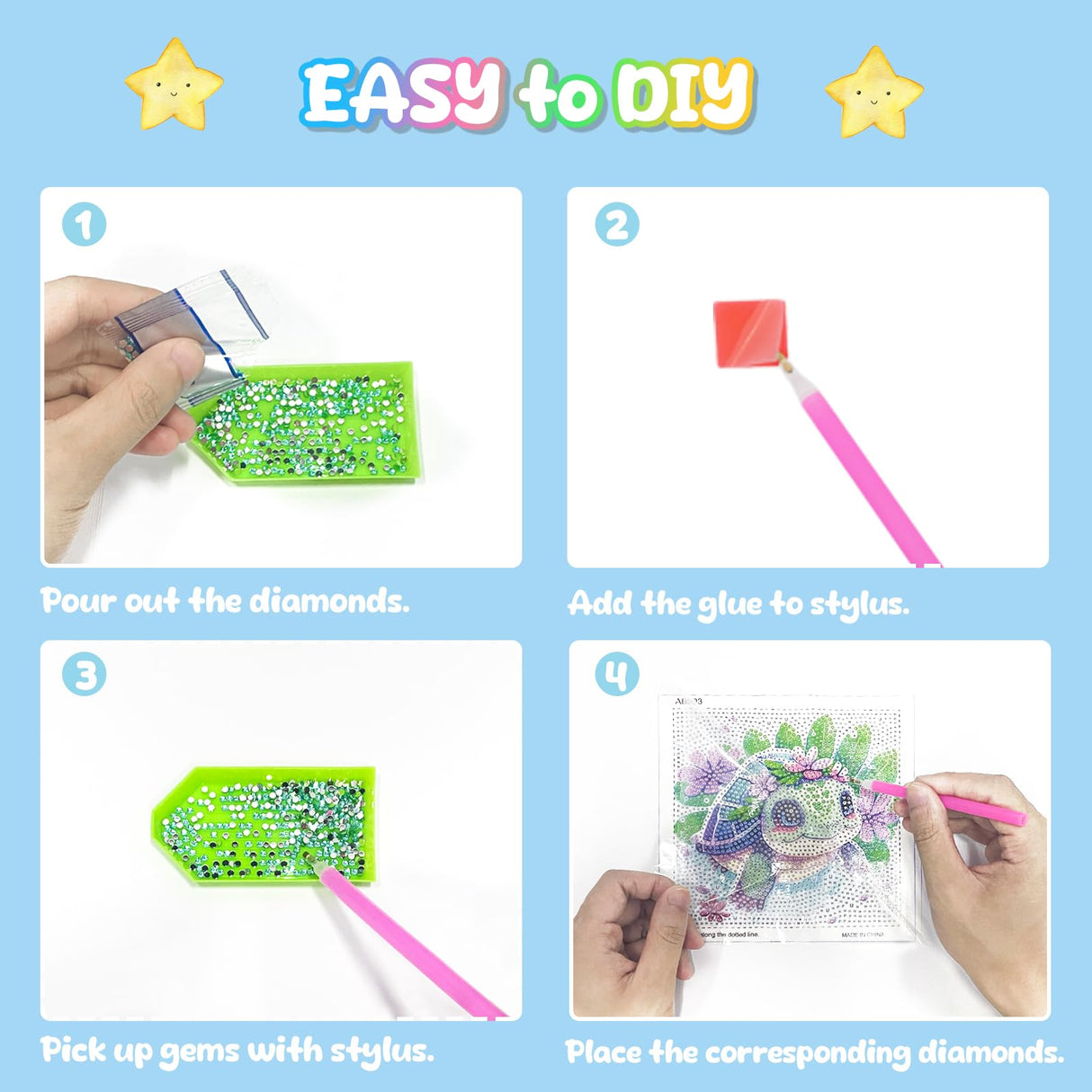 4 Pack Cartoon Diamond Art Kits for Kids, Crafts for Girls 8-12 Arts and Crafts for Kids Ages 4-8, 5D Cute Animals Diamond Art Painting for Adults Beginner, Gem Art for Home Wall Decor (6X6 inch) NANZHOO