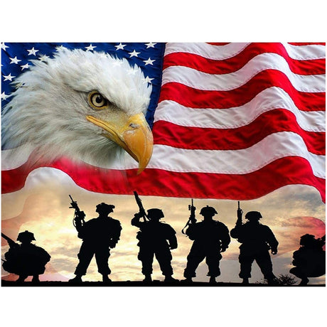 Maripabon 5D Painting by Numbers Kits National Flag Eagle Military Full Diamond DIY Round Diamond Art Kits Patriotic Pictures Art for Home Wall Decor,15.7x11.8 inch Maripabon