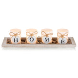 Romadedi Farmhouse Centerpiece Candle Holder Decor - Rustic Wooden Tray with 4 Glass Tealight Candles Holders for Coffee Table Home Decorations Living Room Fireplace Kitchen Housewarming Gifts Romadedi