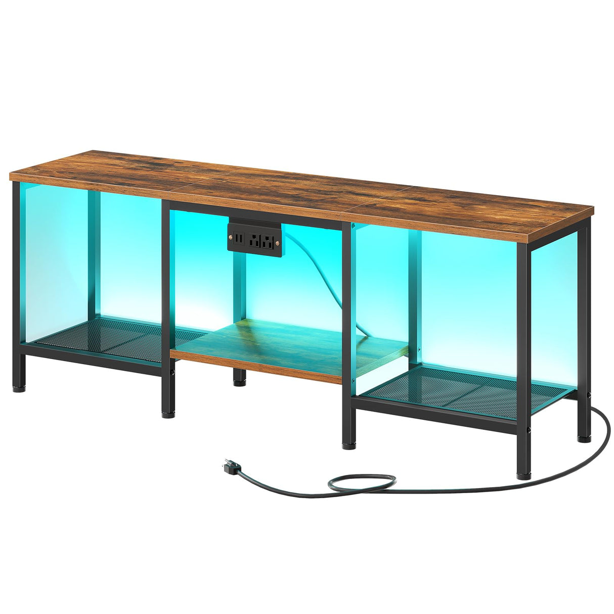 HOOBRO TV Stand with Charging Station to 55 Inches, LED Entertainment Center, Media TV Console Table with Open Storage Shelving for Living Room, Bedroom, Rustic Brown and Black BF122UDDS01 HOOBRO