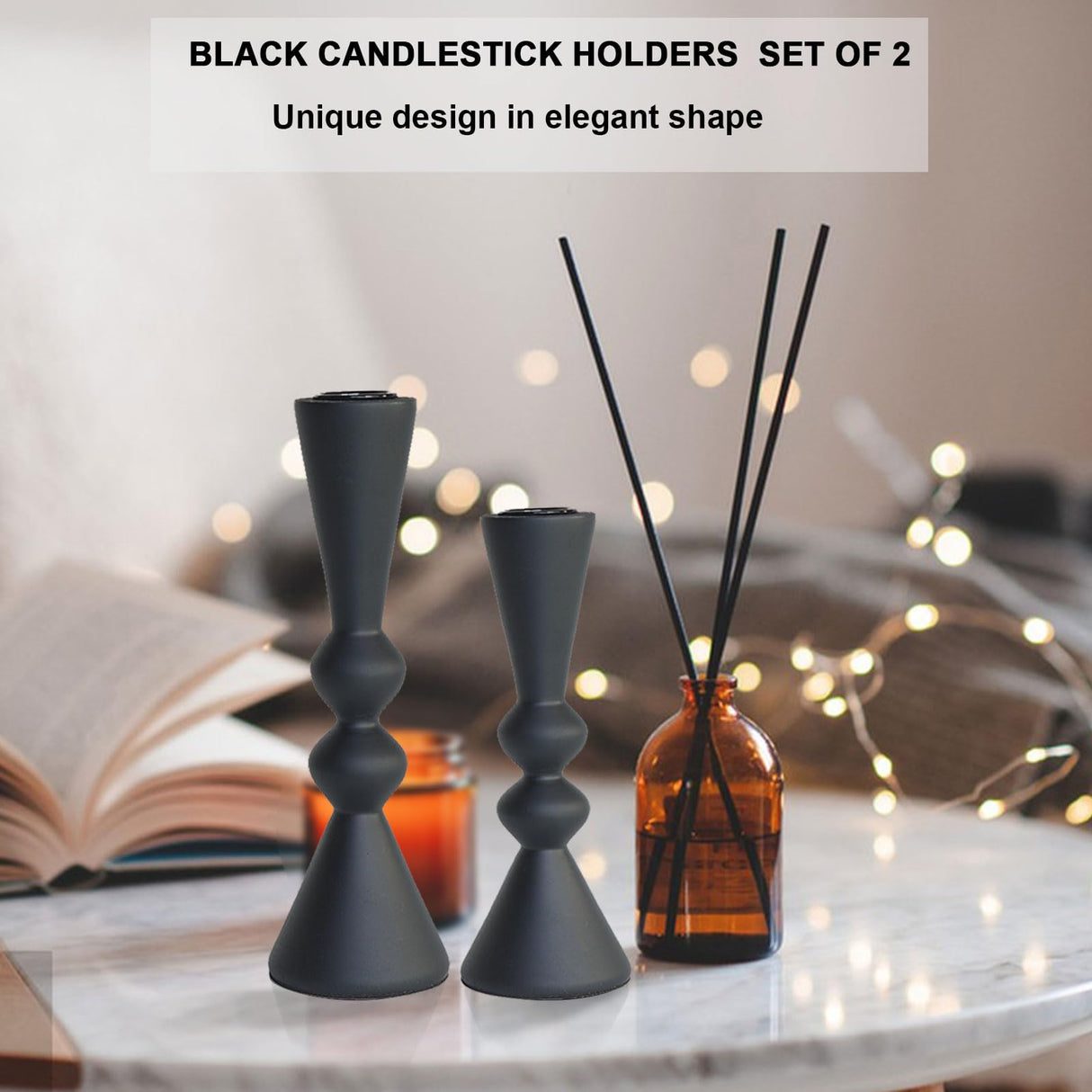SDALI HOME 2 Candle Holder Black Candlestick Holders-Taper Candle Holders for Candlesticks Set of 2,Double Modern Wooden Small Candle Sticks Candle Holder for Decor（7.5"/6" H） SDALI HOME