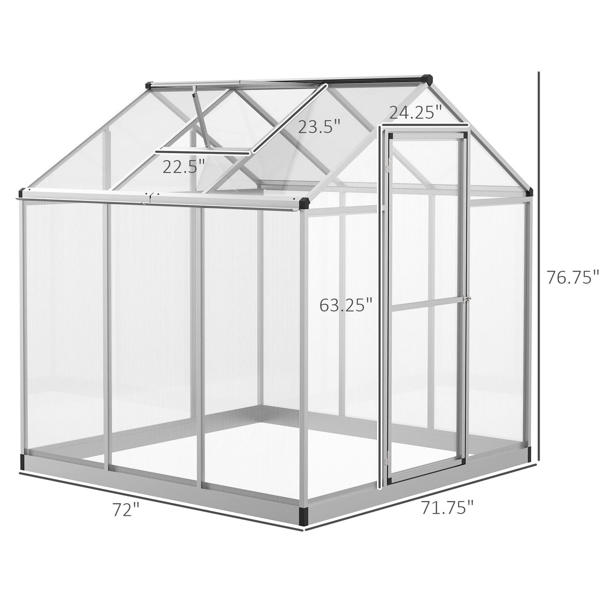 Outsunny 6' x 6' Walk-in Polycarbonate Greenhouse with Roof Vent for Ventilation & Rain Gutter, Heavy Duty Aluminum Green House, Hobby Greenhouse for Winter Outsunny
