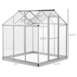 Outsunny 6' x 6' Walk-in Polycarbonate Greenhouse with Roof Vent for Ventilation & Rain Gutter, Heavy Duty Aluminum Green House, Hobby Greenhouse for Winter Outsunny