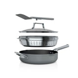 Ninja Foodi NeverStick 4 Quart Pan with Lid, Strainer, & Spatula, Oven Safe, Sea Salt Grey Ninja