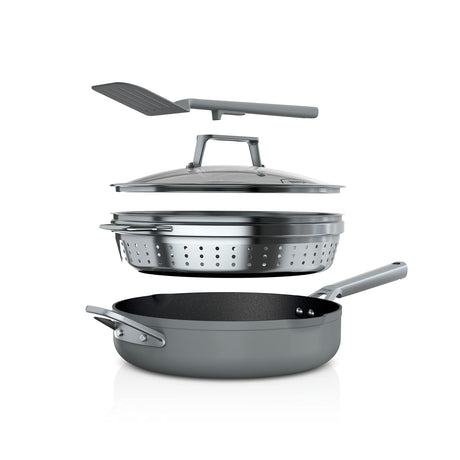 Ninja Foodi NeverStick 4 Quart Pan with Lid, Strainer, & Spatula, Oven Safe, Sea Salt Grey Ninja