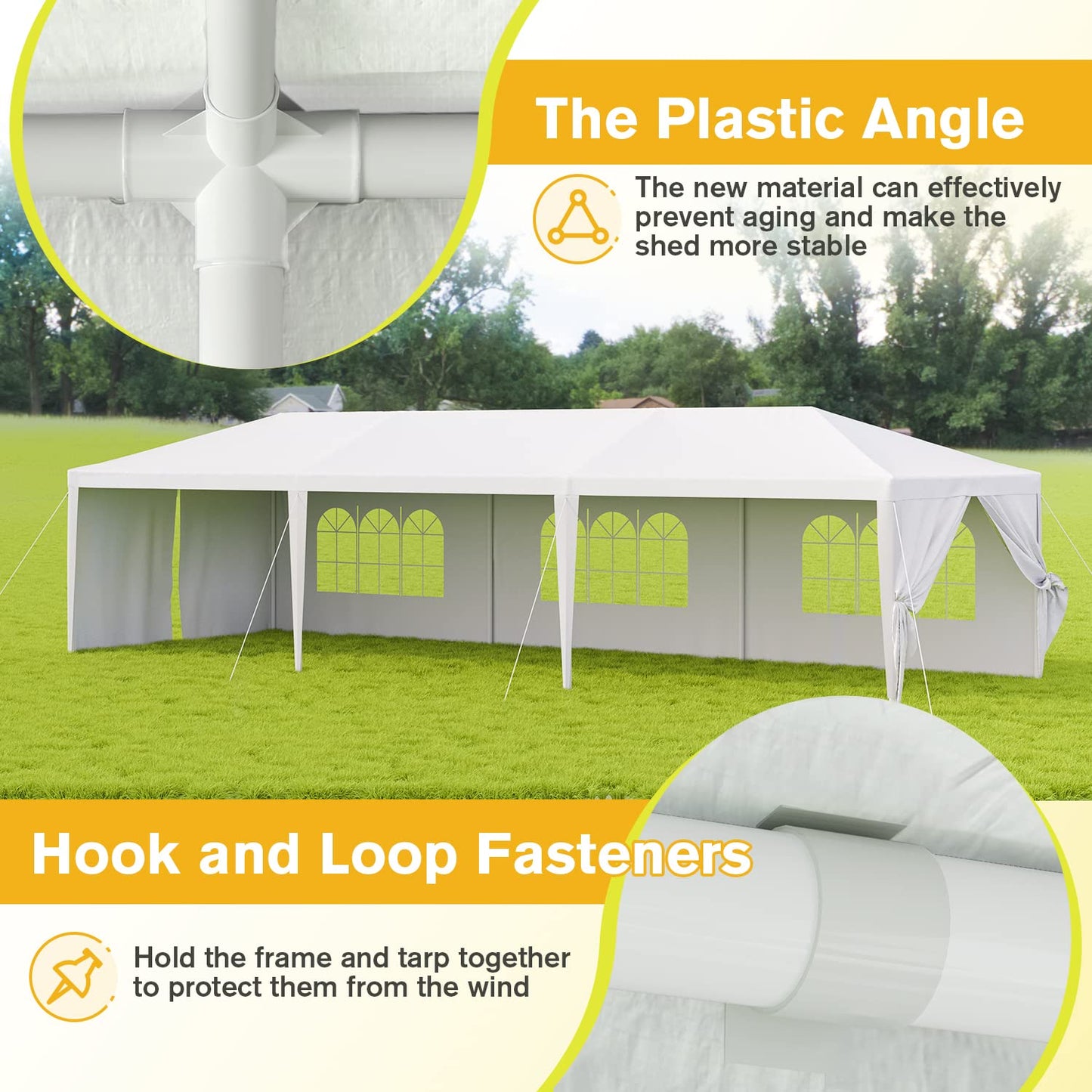 Devoko 10'x30' Outdoor Party Tent, Heavy Duty Canopy Event Wedding Tent for Parties Backyard Patio, White - WoodArtSupply