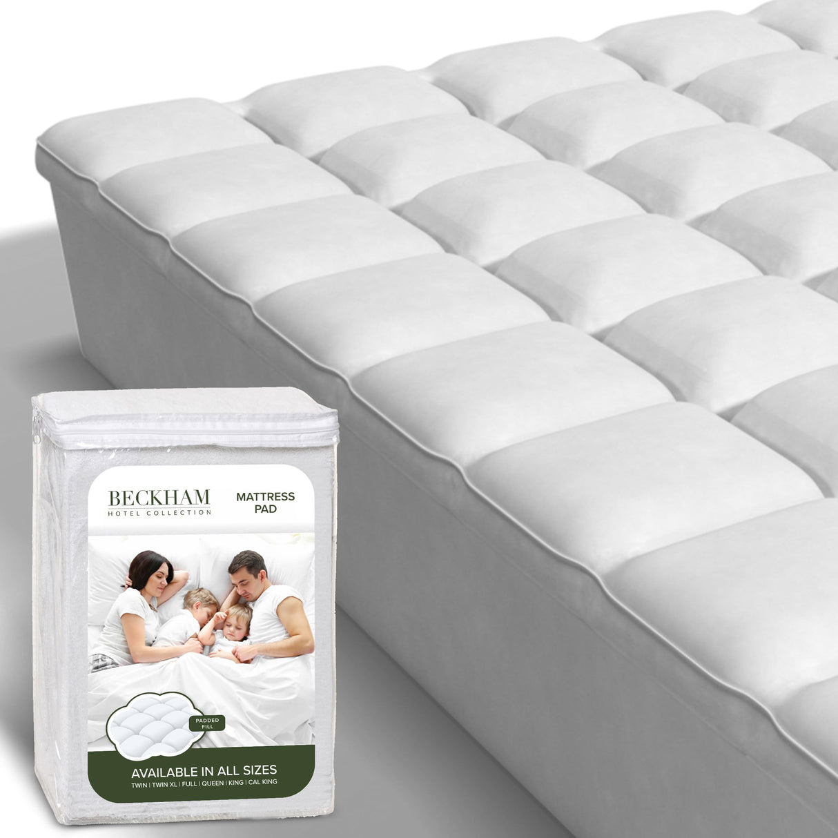 Beckham Hotel Collection Queen Size Mattress Pad (Extra Padded) & Protector Hybrid - Quilted Pillow Top Mattress Cover - Thick, Plush, Fitted Mattress Topper for Bed Beckham Hotel Collection
