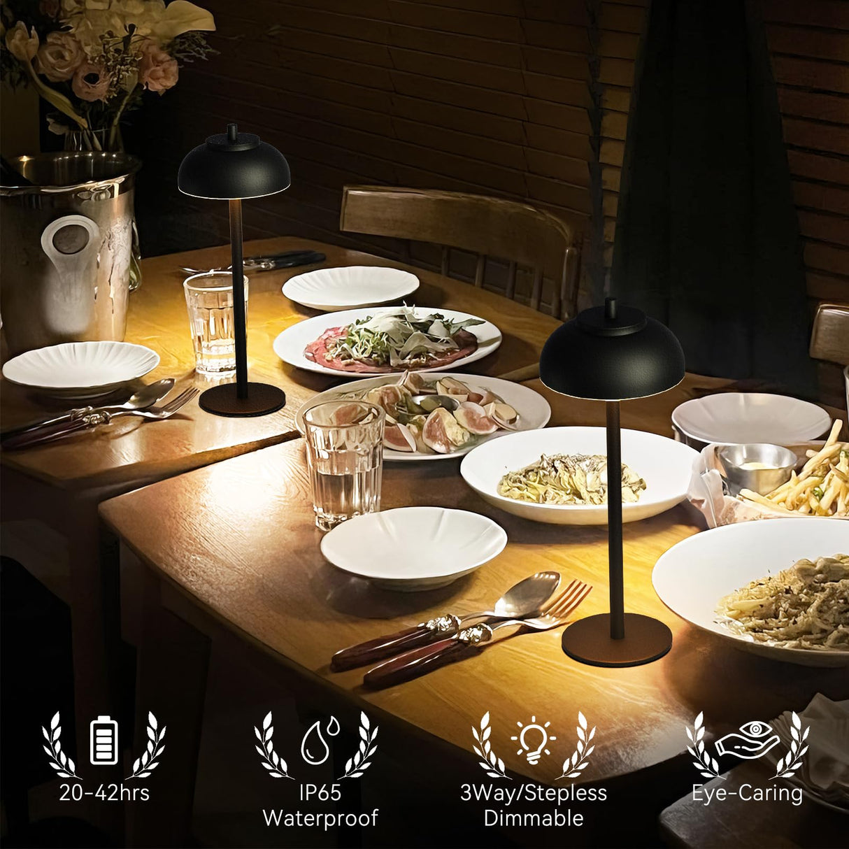 Moragin 2 Pack Led Cordless Table Lamps Rechargeable,Table Lights Battery Operated-IP65 Waterproof-for Outdoor Patio/Restaurants/Home/Dinner/Table top Lighting-Rechargeable Touch Lamp Moragin