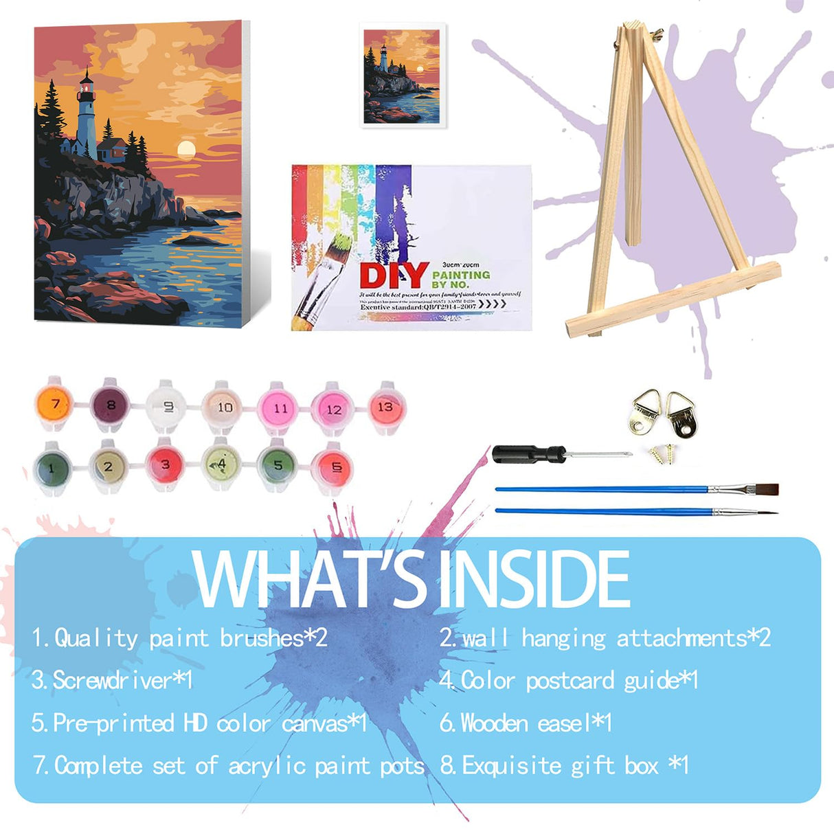 RYMILIE Paint by Numbers Kit for Adults Beginner & Kids Ages 8-12 with Wooden Frame Easy Acrylic on Canvas 9.45x11.8 inch with Paints and Brushes, Paint by Numbers Sunset for Gift Home Wall Decor RYMILIE