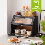 Farmhouse Bread Box for Kitchen Countertop Bread box Double Layer Bamboo Wooden Extra Large Capacity Bin Kitchen Food Storage Container(Black) BMOSU