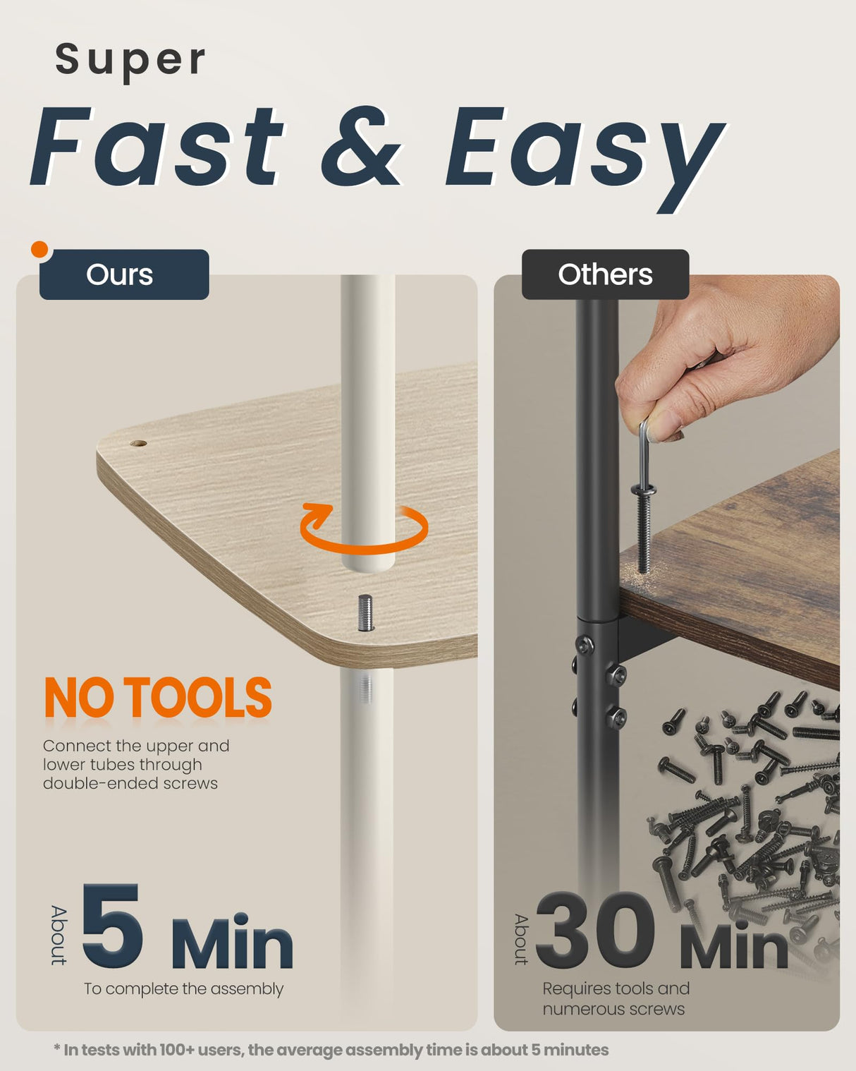 SONGMICS HOME Side Table, 3-Tier Nightstand with Storage, End Table with Fabric Basket, for Bedroom, Living Room, Steel Frame, Superfast Toolless Assembly, Modern, Natural Beige ULET286N01 SONGMICS HOME