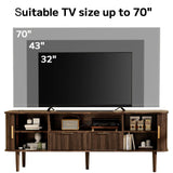 DAMCROP TV Stand 62.4 Inch Mid Century Modern Media Console Table with Drawer Shelves Sliding Tambour Door Farmhouse Sideboard Buffet Cabinet Fits TVs up to 75 inch Fluted Wood Entertainment Center DAMCROP