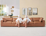 PaPaJet Modular Sectional Sofa, 152 Inches Down Filled Sectional Sofa, 6 Seats U Shaped Cloud Couch with Chaise, Ottoman, Oversized Couch for Living Room, Brown Anti-Scratch Leathaire Couch Set PaPaJet