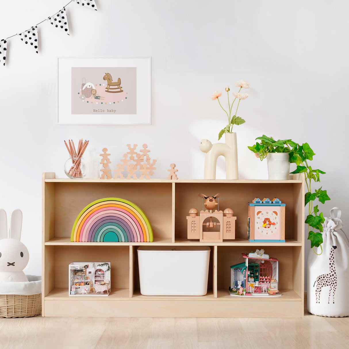 Leeshyah 5-Section Wooden Toy Shelf for Kids, Montessori Shelf Storage with Open Shelving & Customizable Layout | Safe, Sturdy Design for Kids Room, Classroom & Playroom Leeshyah