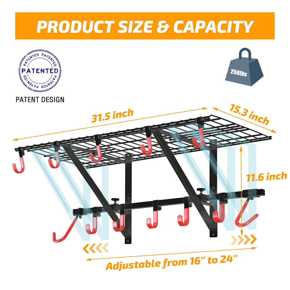 PLKOW Garage Wall Shelving Includes Bike Hooks, Sturdy Adjustable Garage Shelving Wall Mount Garage/Organizer (Black, 2-Pack) PLKOW