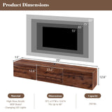 LUXOAK 70" Wall Mounted High Gloss Floating TV Stand with LED Lights & Charging Station,Media Entertainment Center for TVs Up to 80", Modern Woodgrain Floating TV Console for Living Room, Espresso LUXOAK