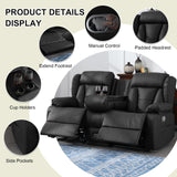IBTKIG 72.8" Manual Reclining Loveseat Sofa - Wall Hugger Double Loveseat Recliner with Console, Fold-Down Table and Built-in Outlets, Manual Recliner Chair for Living Room RVs Home Theater (Black) IBTKIG