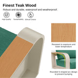 EAST OAK Signature 4 Pieces Patio Furniture Set, Aluminum Outdoor Furniture with Teak Wood Armrest, Sofa and Coffee Table Patio Set, Modern Patio Conversation Set for Porch, Champagne Gold & Green EAST OAK