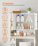 HOOBRO Over The Toilet Storage Cabinet, Farmhouse Over Toilet Bathroom Organizer with Doors and Adjustable Shelves, 31.5" W x 7.5" Dx 66.7" H, Space-Saving for Bathroom, Laundry, White WT80TS01N1 HOOBRO