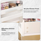 Hadulcet White Vanity Desk with Mirror and Lights, LED Vanity with Power Outlet, Makeup Vanity with 2 Drawers, 10 Storage Shelves and Acrylic Door Cabinet for Bedroom Dressing Room, 43” Hadulcet