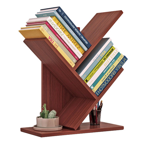 MIAO YUAN Wooden 3 Tier Open Bookshelf Tree Design Book Organizer, Desktop Storage Rack for CDs/Albums/Books/Magazines, Modern Freestanding Display Shelf for Home, Office, Living Room MIAO YUAN
