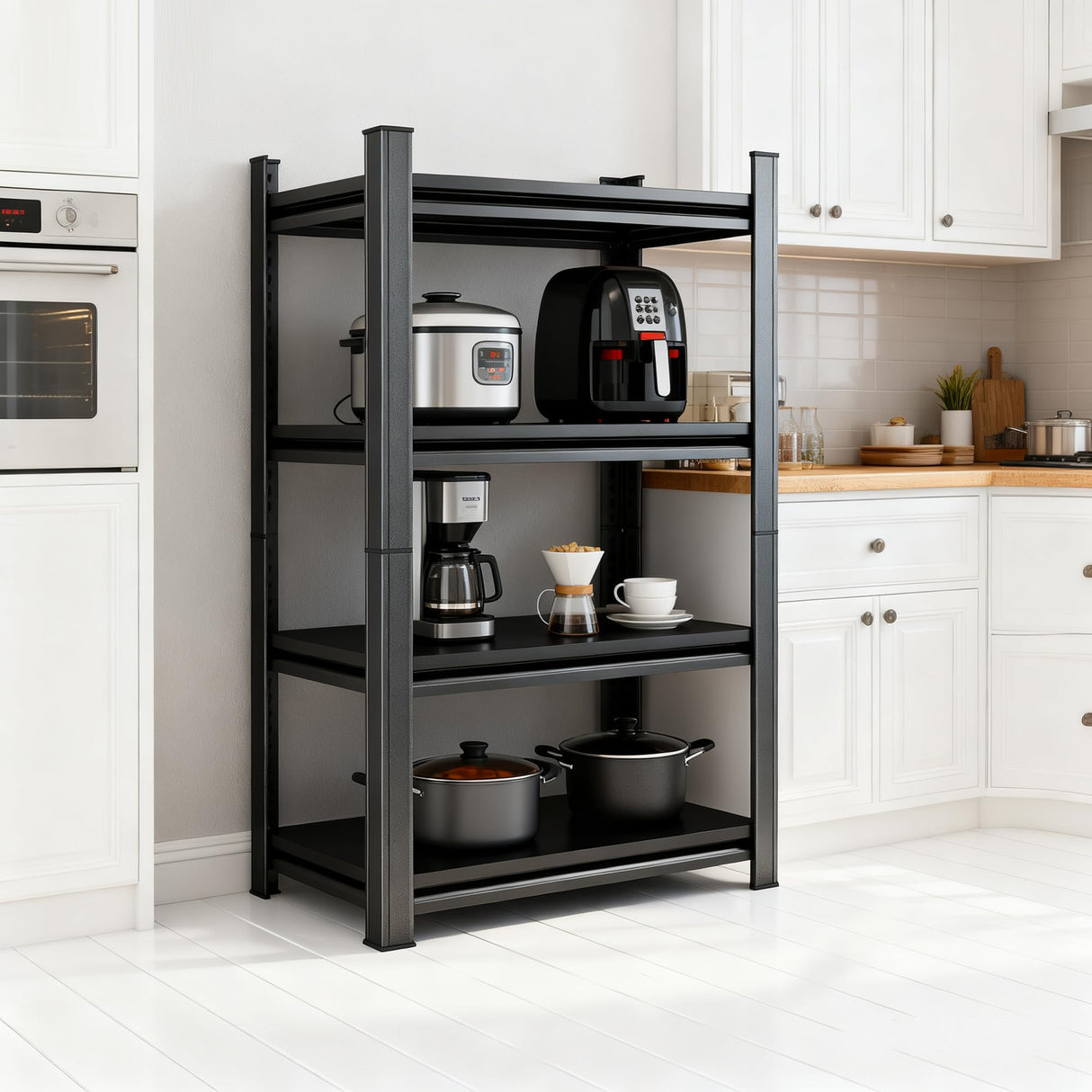 Hymnxemo 4-Tier Adjustable Multi-Purpose Storage Rack – Space Saving Organizer Shelf for Kitchen, Bathroom, Living Room,Garage – Corrosion-Resistant Metal, 31.5''W×15.7''D×63''H Hymnxemo